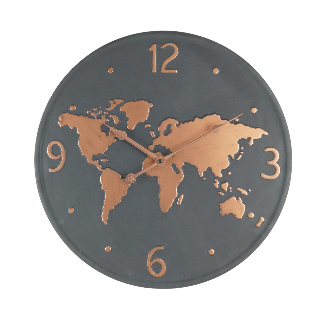 Rebecca Mobili Wanduhr, Metall Wanduhr, Welt Design, Dunkel Grau Kupfer Braun, Rund, Wohnzimmer Küch