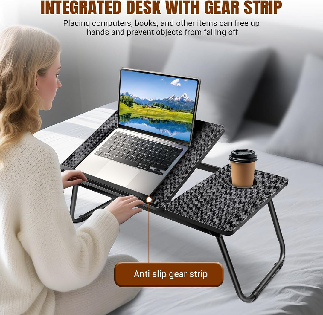 Laptop Bed Table with Foldable Legs &amp; Cup Slot,5-Level Height and Angle Adjustable Holder Notebook S