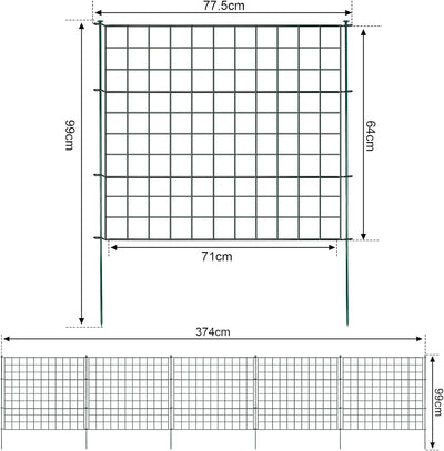 Randaco Teichzaun Gartenzaun 5tlg Set, Gartenzäune Dekorative mit 11 Zaunelemente-5 Zaunelemente und