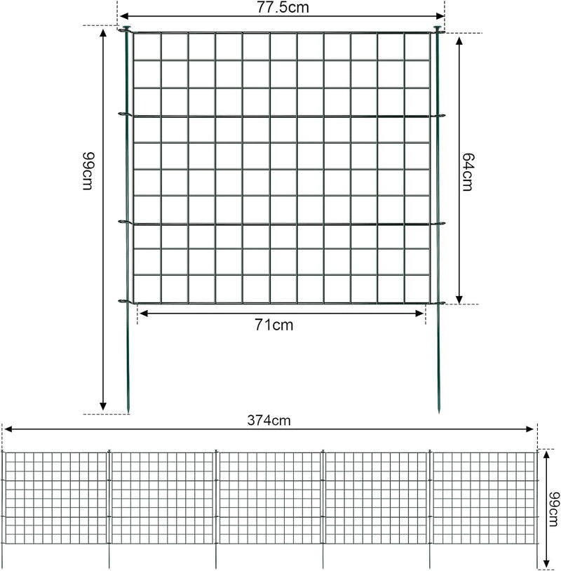 Randaco Teichzaun Gartenzaun 5tlg Set, Gartenzäune Dekorative mit 11 Zaunelemente-5 Zaunelemente und