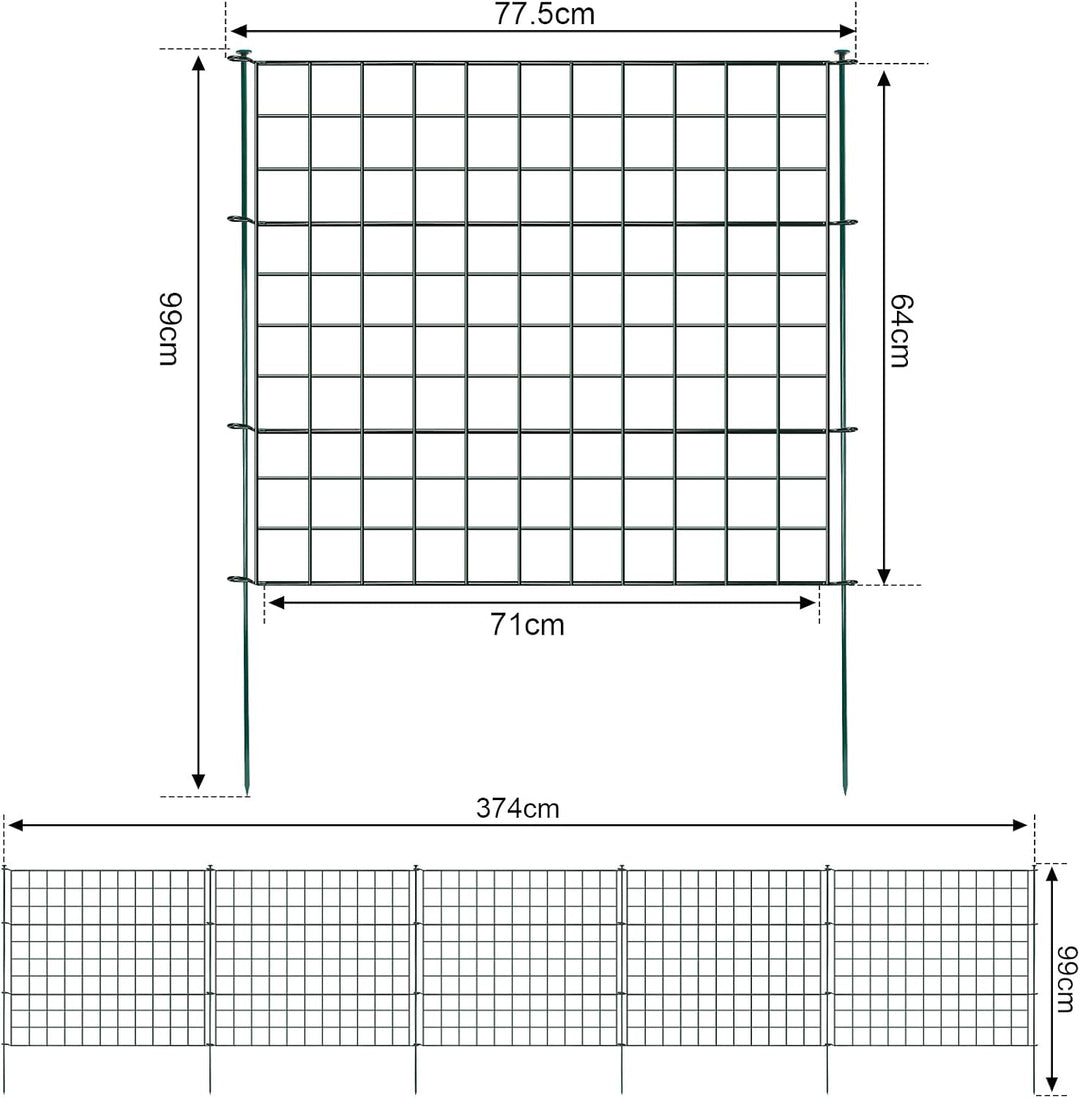 Herrselsam Teichzaun, 10tlg Set Gartenzaun Metall mit 22 Zaunelemente-10 Zaunelemente und 12 Befesti