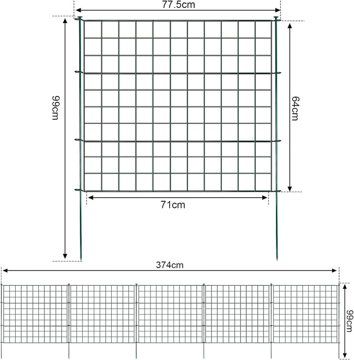 Herrselsam Teichzaun, 5tlg Set Gartenzaun Metall mit 11 Zaunelemente-5 Zaunelemente und 6 Befestigun