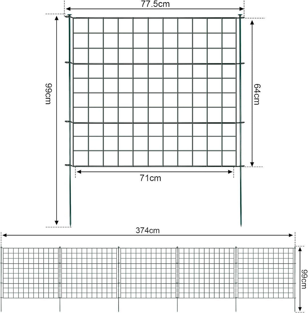 Herrselsam Teichzaun, 10tlg Set Gartenzaun Metall mit 22 Zaunelemente-10 Zaunelemente und 12 Befesti