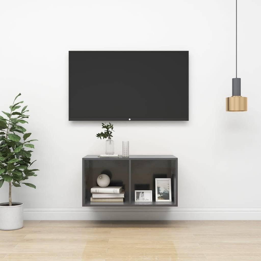 homiuse TV-Wandschrank Hochglanz-Grau 37x37x72 cm Holzwerkstoff Design TV Board Fernsehschrank Ferns