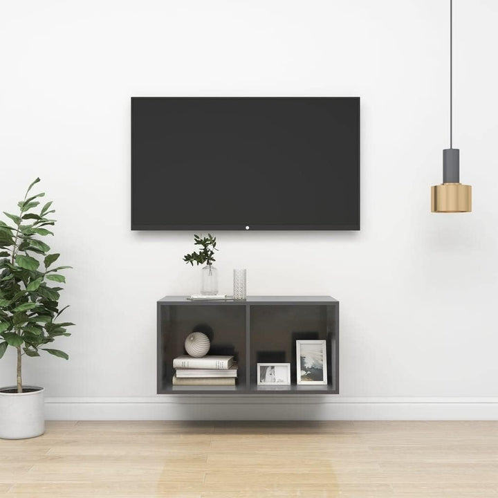 homiuse TV-Wandschrank Hochglanz-Grau 37x37x72 cm Holzwerkstoff Design TV Board Fernsehschrank Ferns