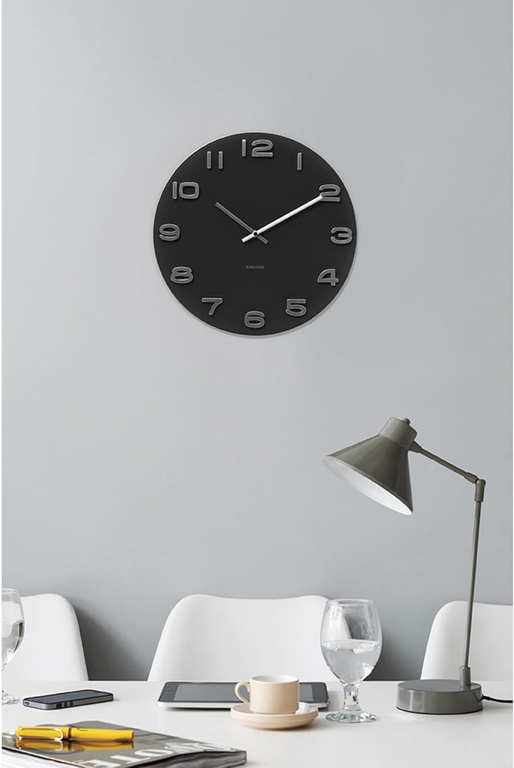 Karlsson KA4401 Wanduhr Vintage Glas Schwarz, Black, 35x35x4.2 cm 35x35x4.2 cm Schwarz, 35x35x4.2 cm