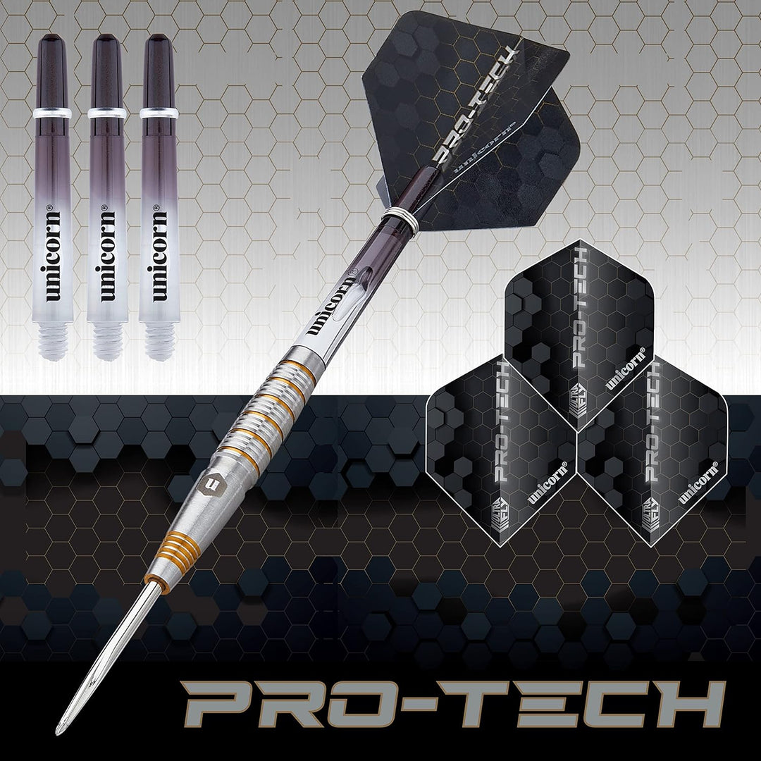 Unicorn Dartpfeile Set | Pro-Tech Style | 90% natürliche Wolfram Barrels mit goldenen Akzenten & Vol