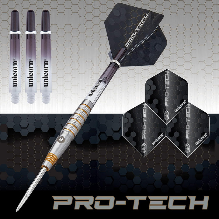 Unicorn Dartpfeile Set | Pro-Tech Style | 90% natürliche Wolfram Barrels mit goldenen Akzenten & Vol