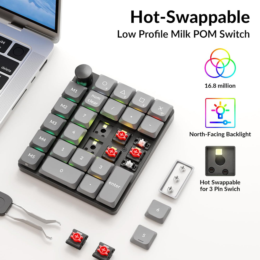 Keychron K0 Max Kabelloser Low-Profile-Nummernblock, QMK/VIA programmierbar, Hot-Swappable Red Switc