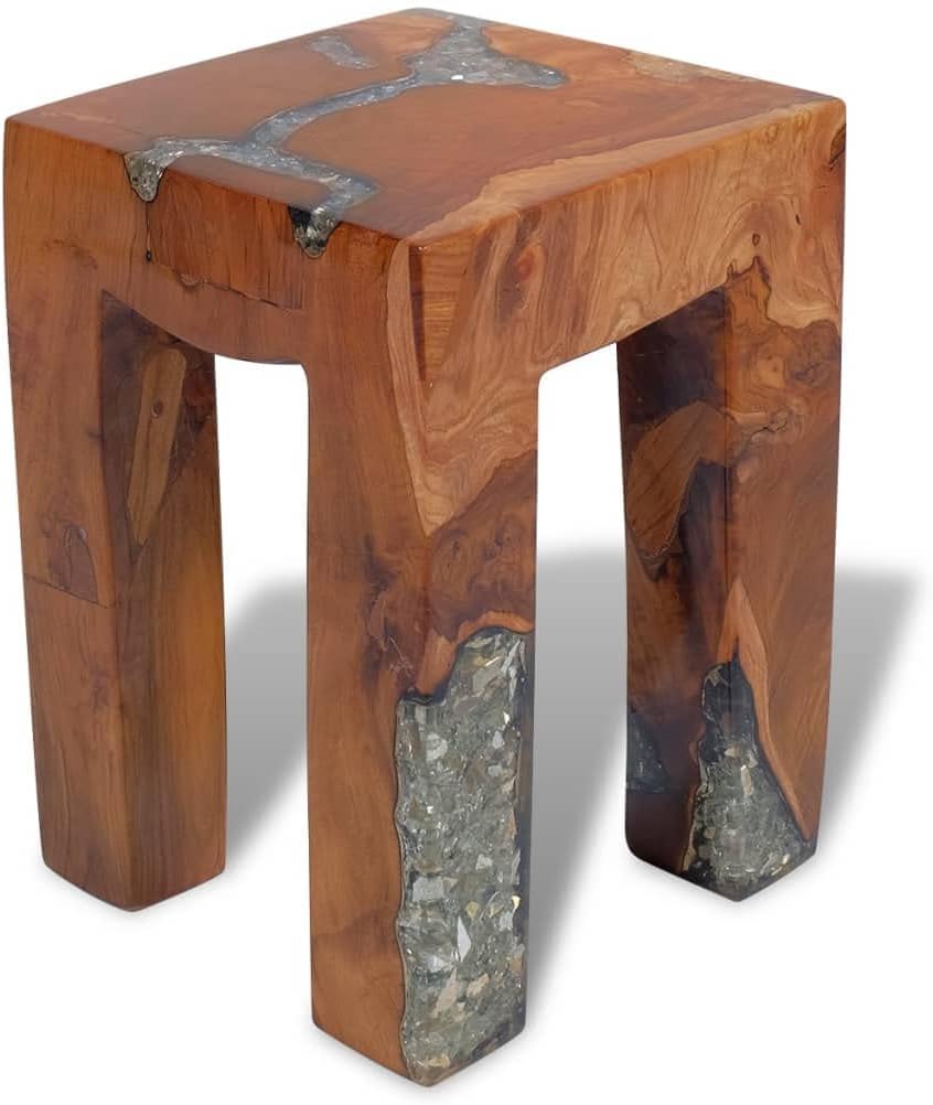 vidaXL Teak Massivholz Sitzhocker Fusshocker Hocker Beistelltisch Harz 30x30x40cm