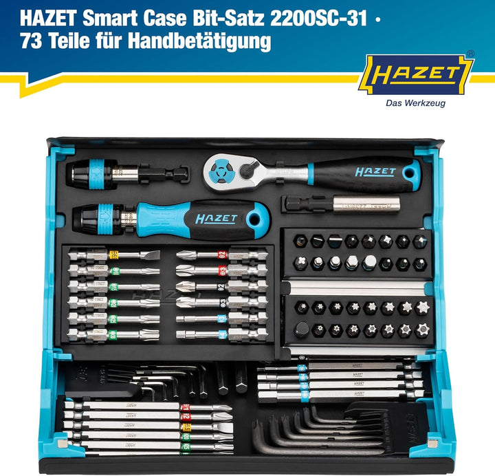 HAZET Smartcase Bit-Satz 2200SC-31 I 73-teilig, Antrieb: Sechskant 6,3 (1/4 Zoll), maximal viele Wer