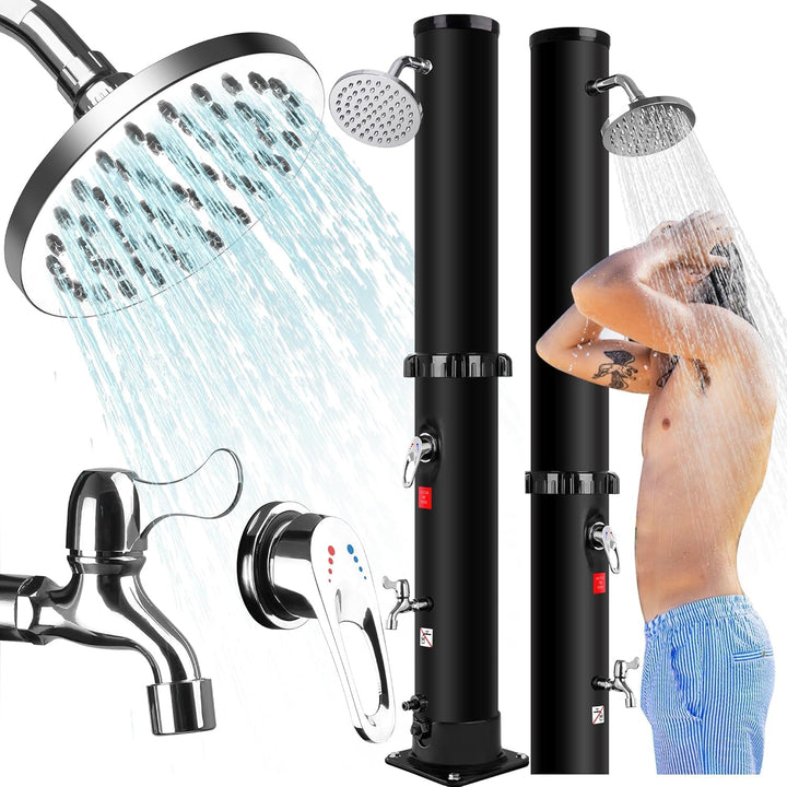 Gartendusche Solar 60 Liter, Solardusche Aussendusche mit 360° Regenduschkopf und Wasserhahn, Prämie