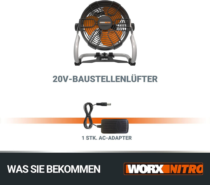 WORX WX095.9 Akku Ventilator Tischlüfter 20V Max ohne Akku und