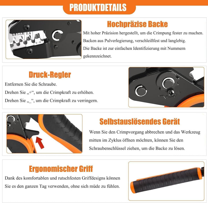 KF CPTEC Open-Barrel Crimpzange AWG 22–10 (0,5–6 mm²) für nicht isolierte Kabelschuhe & Flachstecker