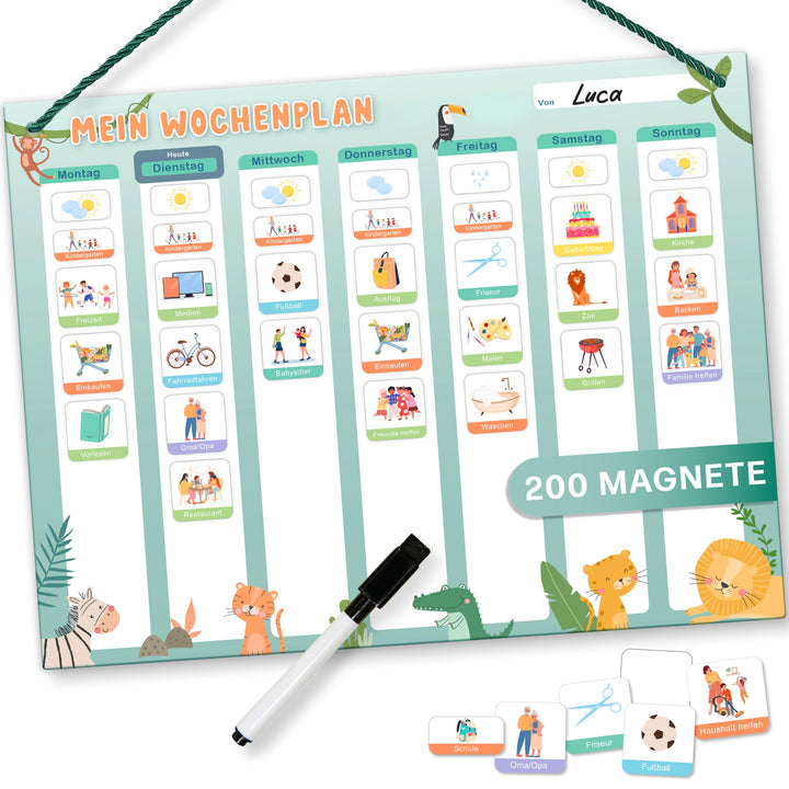Mini Mindz® Wochenplaner Kinder - Montessori Magnettafel im niedlichen Design inkl. 200 Magnete & St