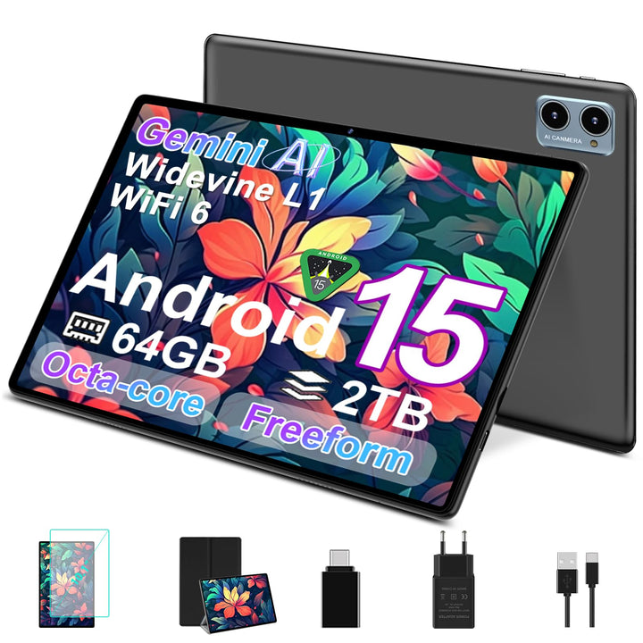 Tablet Android 15 mit 64GB RAM+2TB TF,10,1-Zoll-Bildschirm,Octa-Core,Gemin AI,WiFi 6, Bluetooth 5.0,