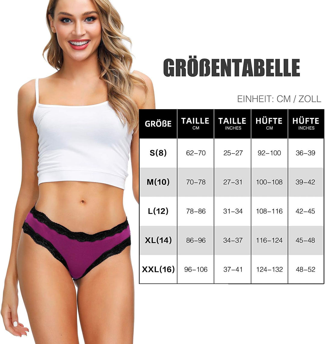 COMSOFT Baumwolle Unterwäsche Damen Höschen Sanft Spitze Hipster Slip Mehrfarbig S Mehrfarbige Slips