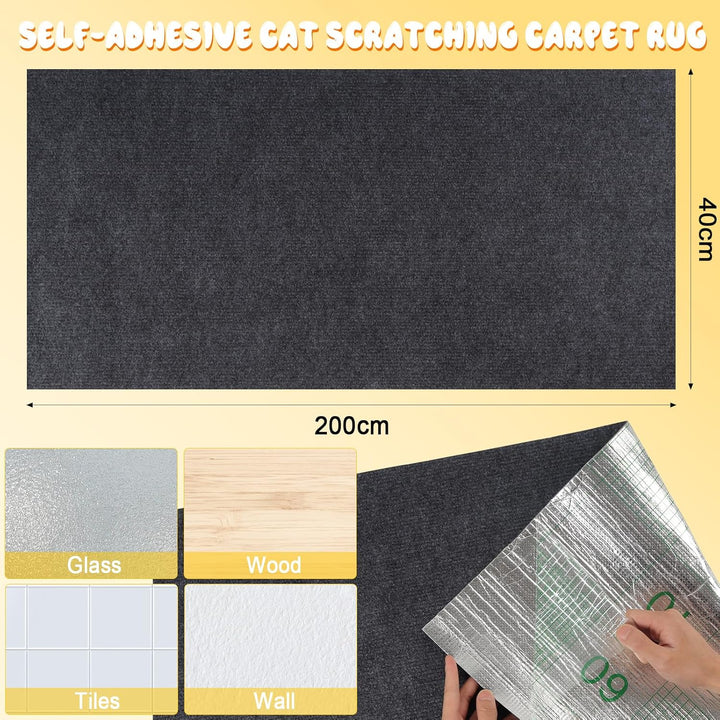 Kratzmatte Katze, 200cmx40cm Selbstklebend Kratzteppich Wand Kratzmatte für Katzen Katzenkratzwand K