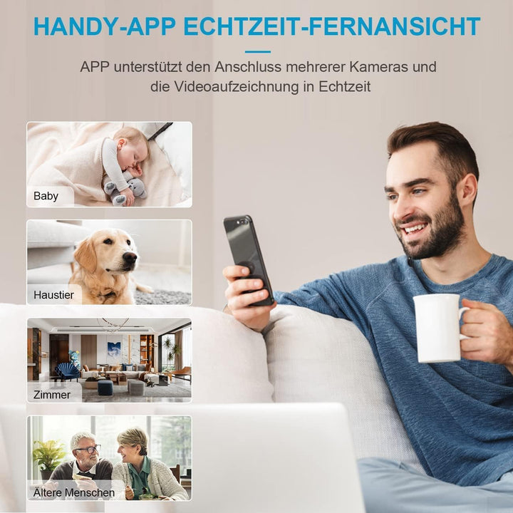 AOBOCAM Mini Kamera, 4K HD WLAN Überwachungskamera Innen WiFi Kamera Live Übertragung Handy APP Für