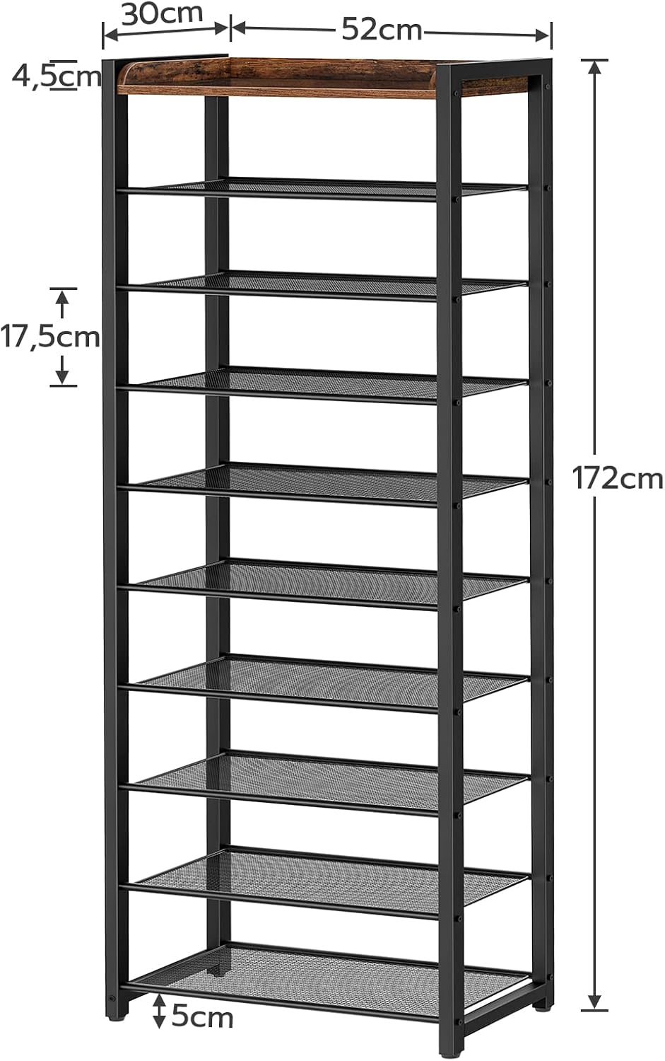 HOOBRO Schuhregal mit 10 Ebenen, Schmale Schuhablage, Schuhschrank, für 18-25 Paar Schuhe, Platzspar