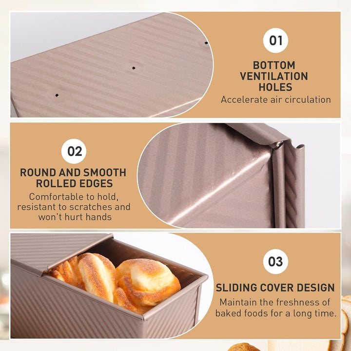 Toastbrot Backform mit Deckel 1000g, Brotbackform mit Deckel Antihaft Brotbackformen Kohlenstoffstah