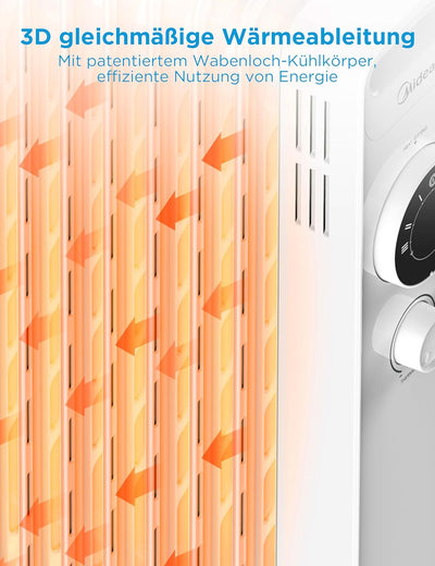 Midea NY2009-22M Ölradiator 2000W Energiesparend Leise, Elektroheizung mit 9 Rippen, Thermostat,3 He