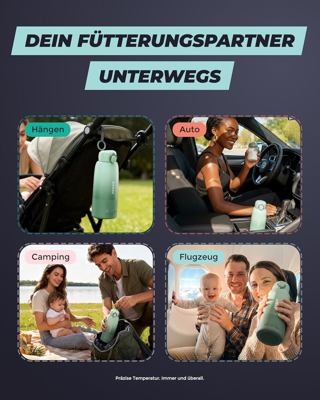 Tragbarer Flaschenwärmer Baby unterwegs mit Selbstreinigungsfunktion, 100W Schnellaufwärmung für Mut