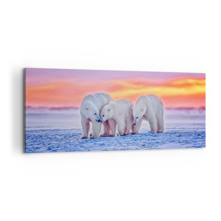 Wandbilder Dekoration Wohnzimmer Bären Winter Schnee Familie Panorama Bilder auf Leinwand 120x50cm L
