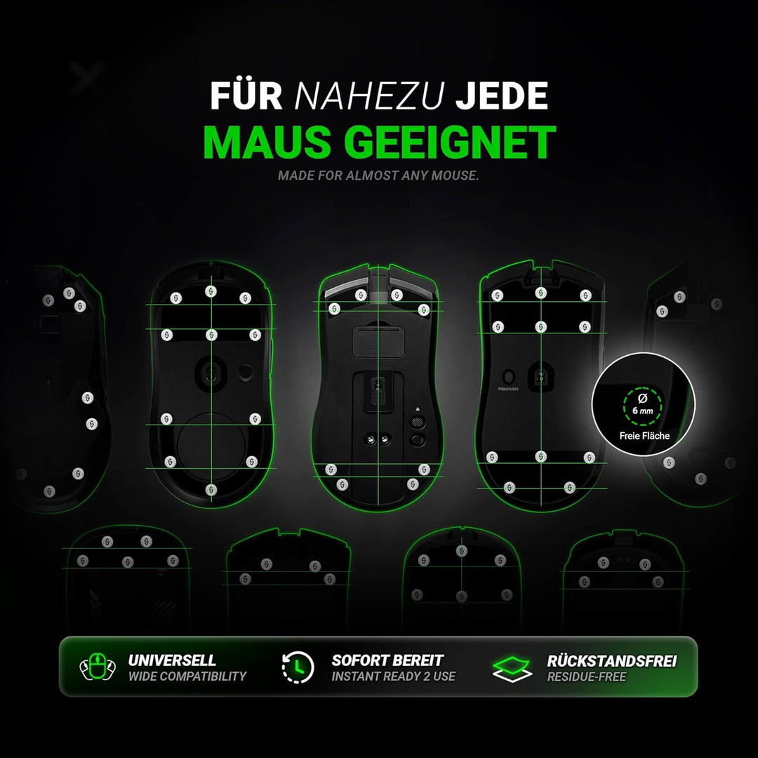 SensoryBoost Rush Dots Glas-Mausfüsse 16 Stück – Universelle Mouse Skates Ø 6 mm für ultraschnelles