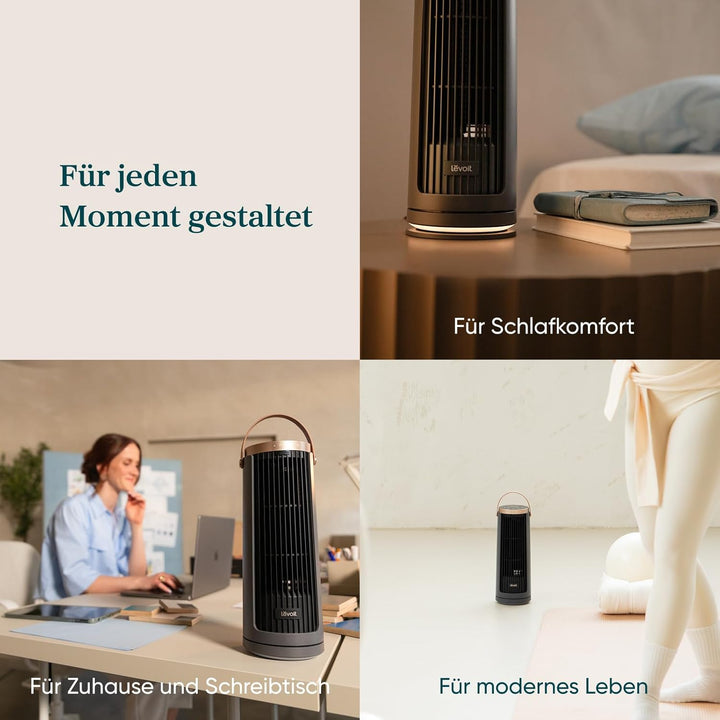 ‎Levoit Kompakt Turmventilator Akku DC Motor Indoor/Outdoor – alle Stufen leiser Ventilator, ab 20dB
