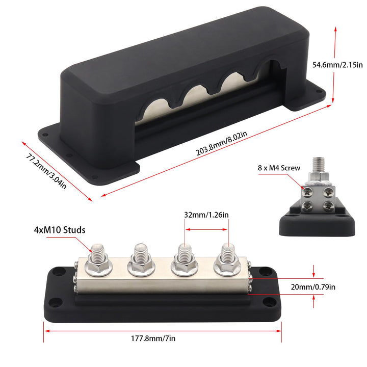 Gloaso Kupfer Sammelschiene Batterie Busbar 12V-48V DC 600A mit 4x M10 Stromverteilerblock für Kfz W