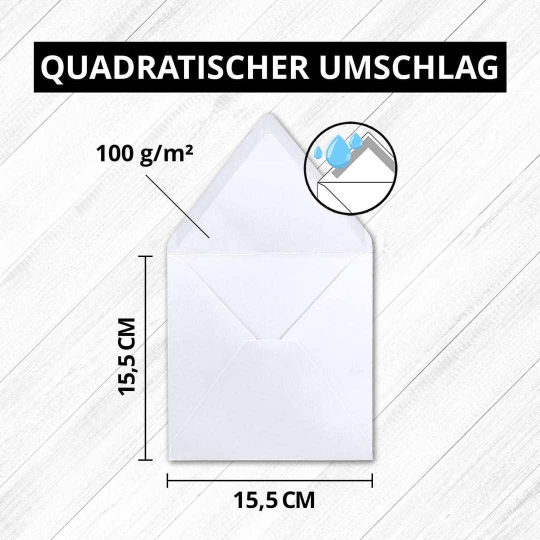 75x Quadratisches Falt-Karten Set - 15 x 15 cm - mit Brief-Umschlägen & Einlegeblättern - Hochweiss