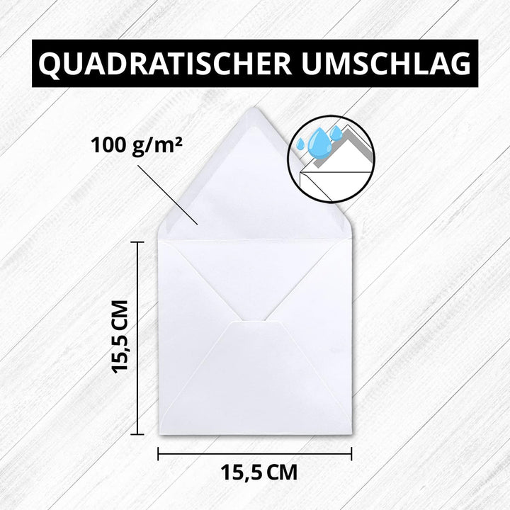 75x Quadratisches Falt-Karten Set - 15 x 15 cm - mit Brief-Umschlägen & Einlegeblättern - Hochweiss