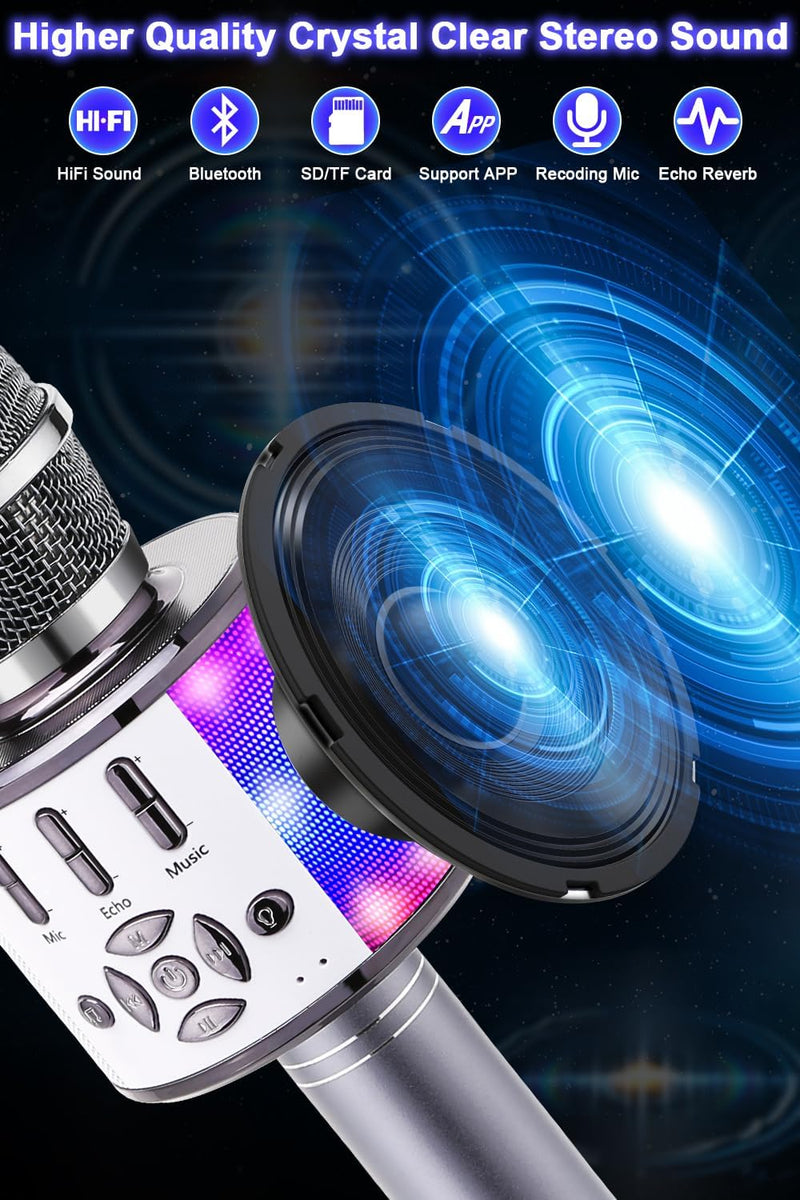 Karaoke Mikrofon mit Echo Effekt, BONAOK Mikro Kinder Karaoke, Home KTV Sing Microphone mit LED Lich