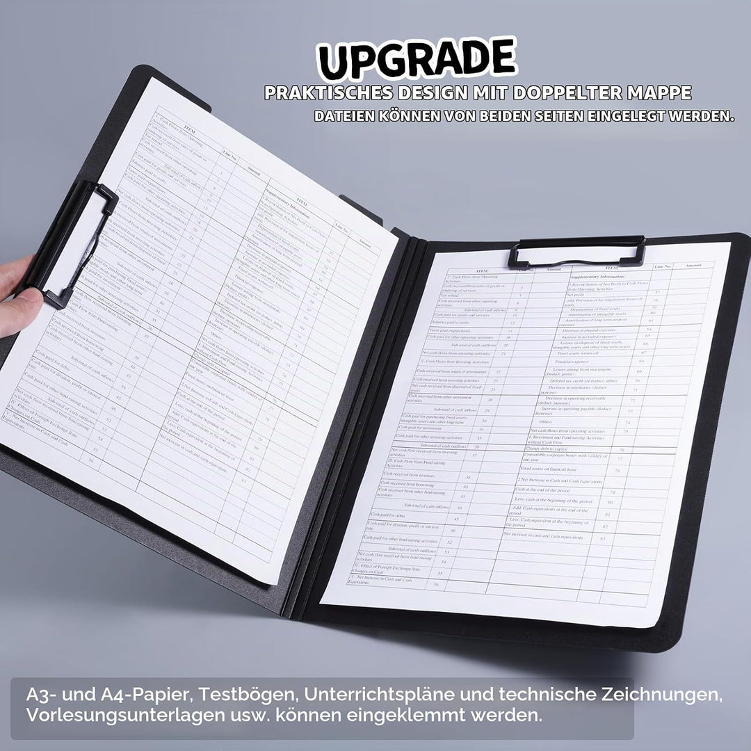 Klemmbrett a4, Schreibmappe 2er Pack Klemmbrett mit deckel, Klemmbrettmappe mit 2 Klemmen, Schreibbr