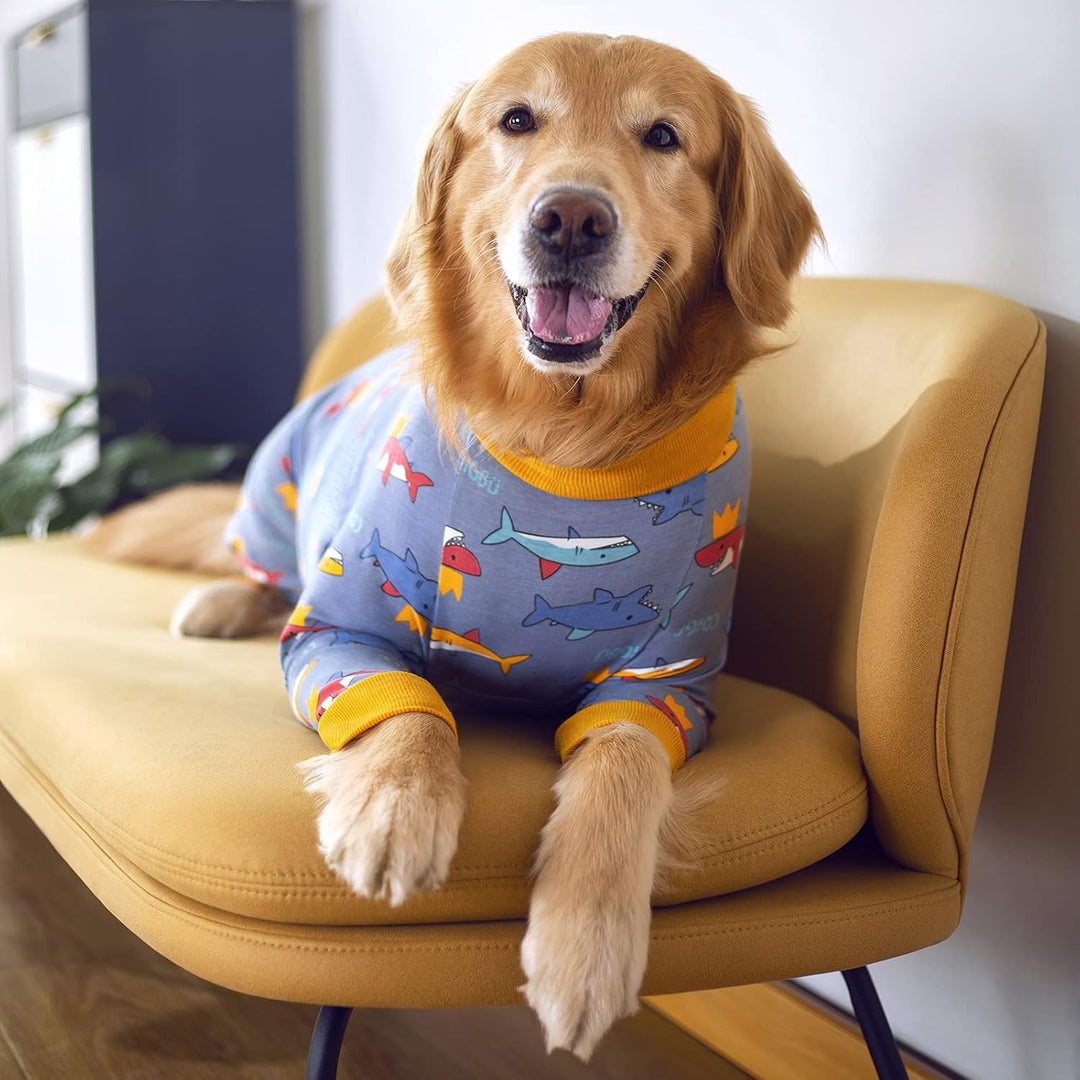 Yeapeeto Hunde-Genesungsoverall Langarm nach OP (4XL, Hai) Hai 4XL, Hai 4XL