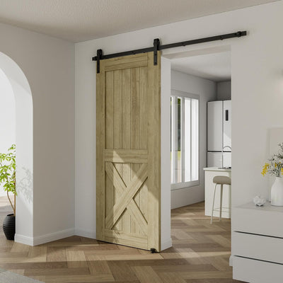 CCJH 304cm (10FT) Schiebetür Set schiene laufschienen mit Bodenführung Holz schiebetürbeschlag, Nach