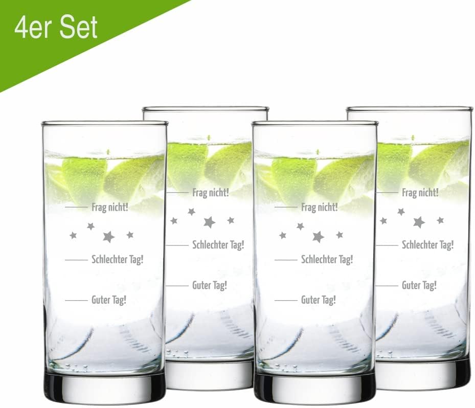4you DESIGN 4-er Set Gin-Gläser | Guter Tag! Schlechter Tag! | Geschenkidee für Männer und Frauen |