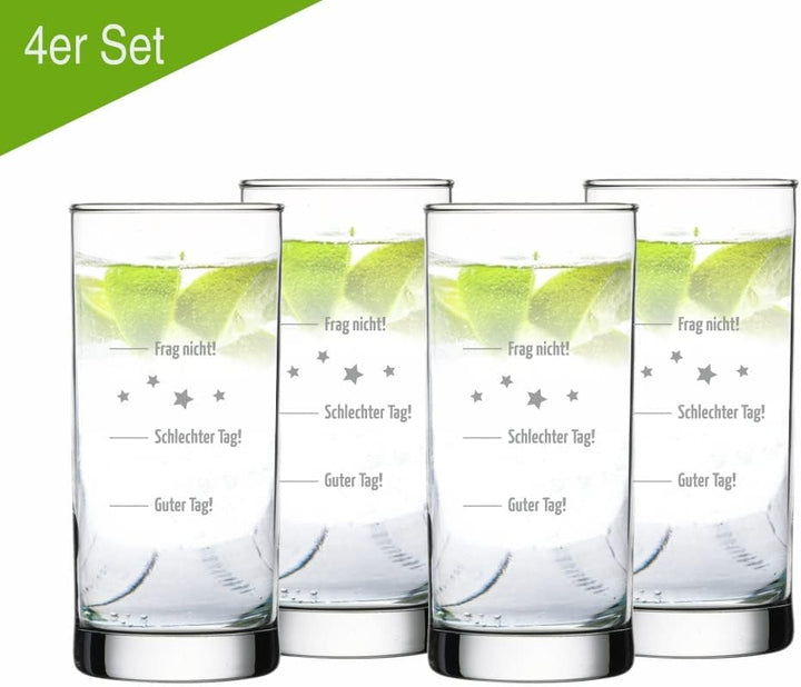 4you DESIGN 4-er Set Gin-Gläser | Guter Tag! Schlechter Tag! | Geschenkidee für Männer und Frauen |