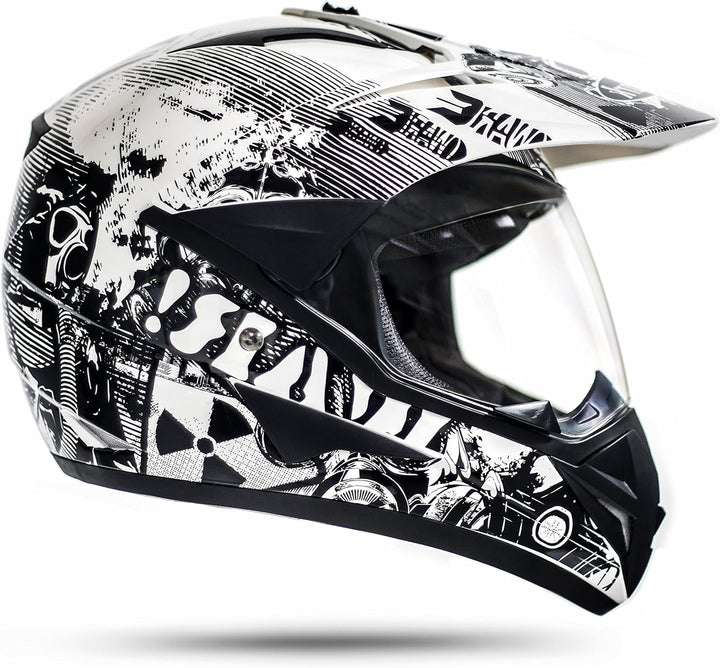 GS War Weiss Crosshelm mit Visier für Quad ATV Enduro Motorradhelm ECE 2205 Grösse: M 57-58cm