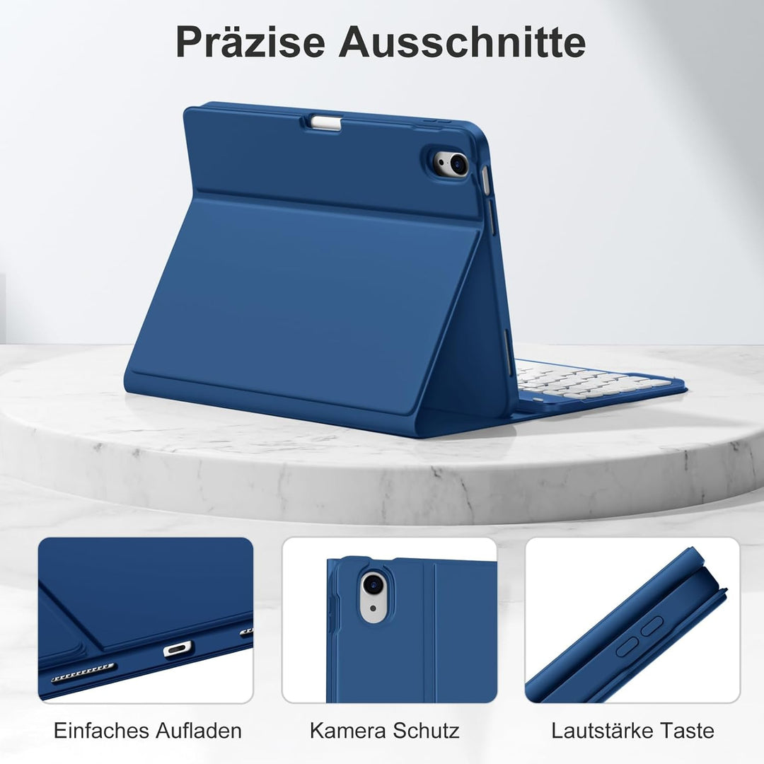 drivego Hülle mit Tastatur für iPad (A16) 11. Generation/10. Generation | Magnetische Anti-Detach Ta