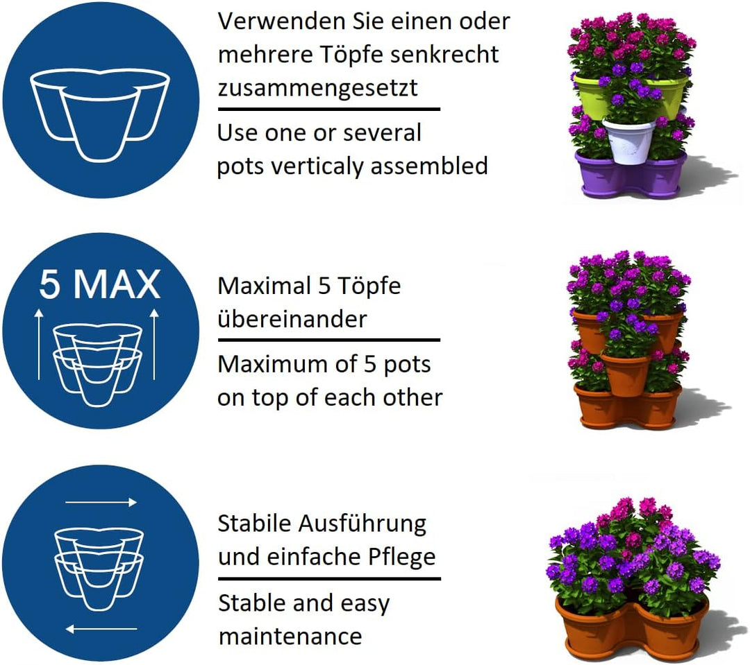 Gariella Blumentopf für den Aussenbereich 11l Säulentopf Pflanzturm Hochbeet Pflanztopf-Kübel mit Un