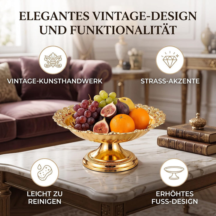 Tnfeeon Obstschale, Serviertabletts, Obsttablett mit Füssen, Floraler Schnitzbesatz, Gewellter Telle