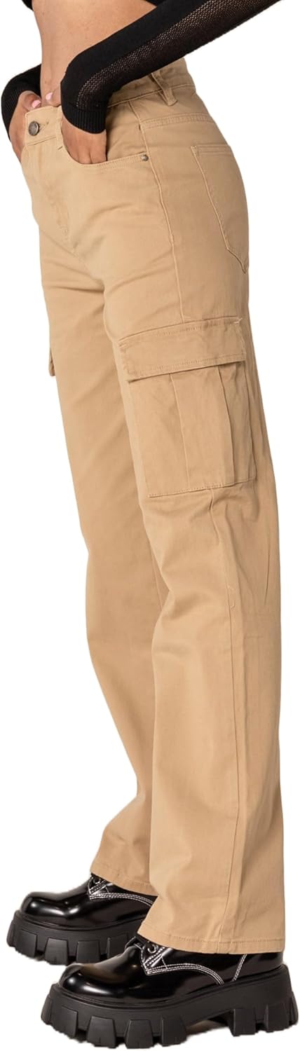 Nina Carter Q1885 Damen Cargo Jeans High Waist Cargohose Stretch Straight Leg Hose S Beige (Q1885),
