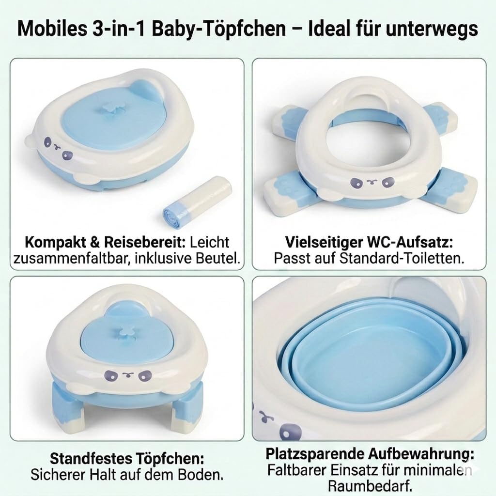 P & K Tragbarer Töpfchensitz Töpfchen für Kinder – Faltbare Reise-Toilette, Leicht & Kompakt, Einfac