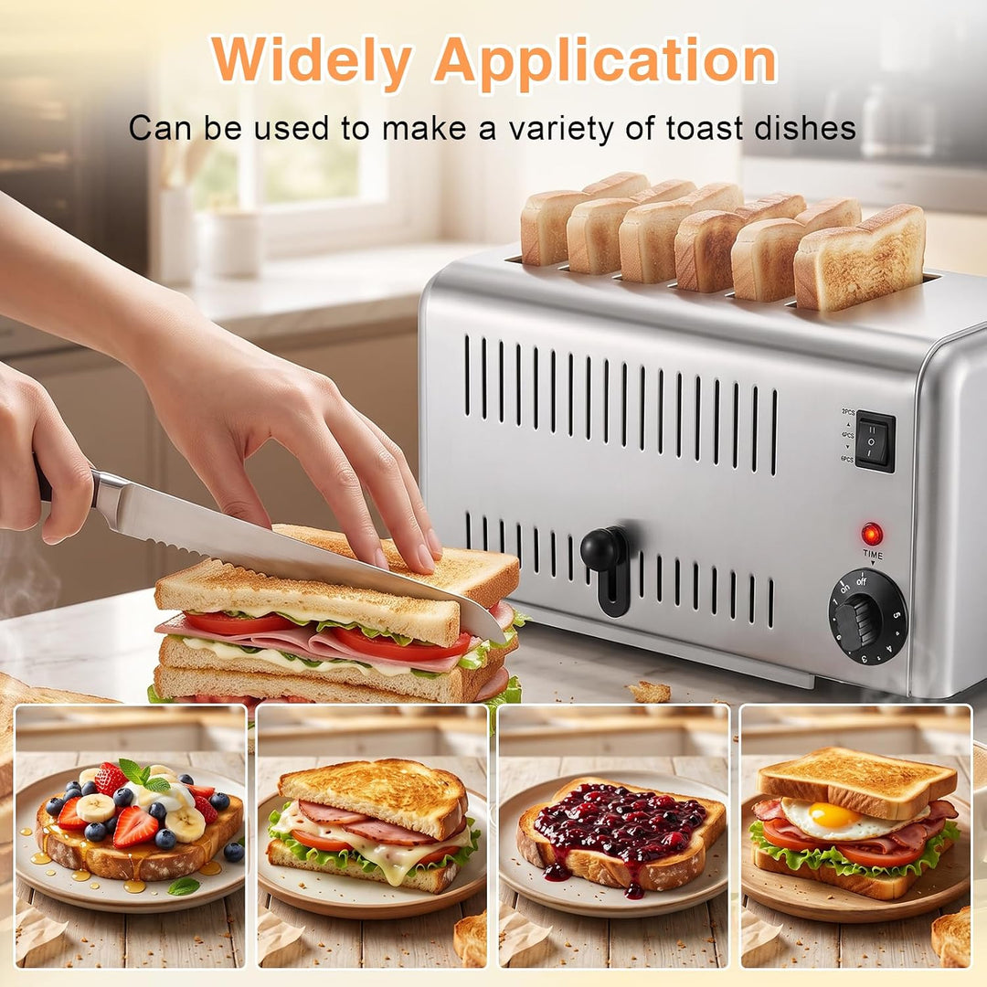 6-Scheiben-Toaster FüR Den Gewerblichen Gebrauch Mit 3cm Breiten Schlitzen, 3240W Toasterfach Aus Ed