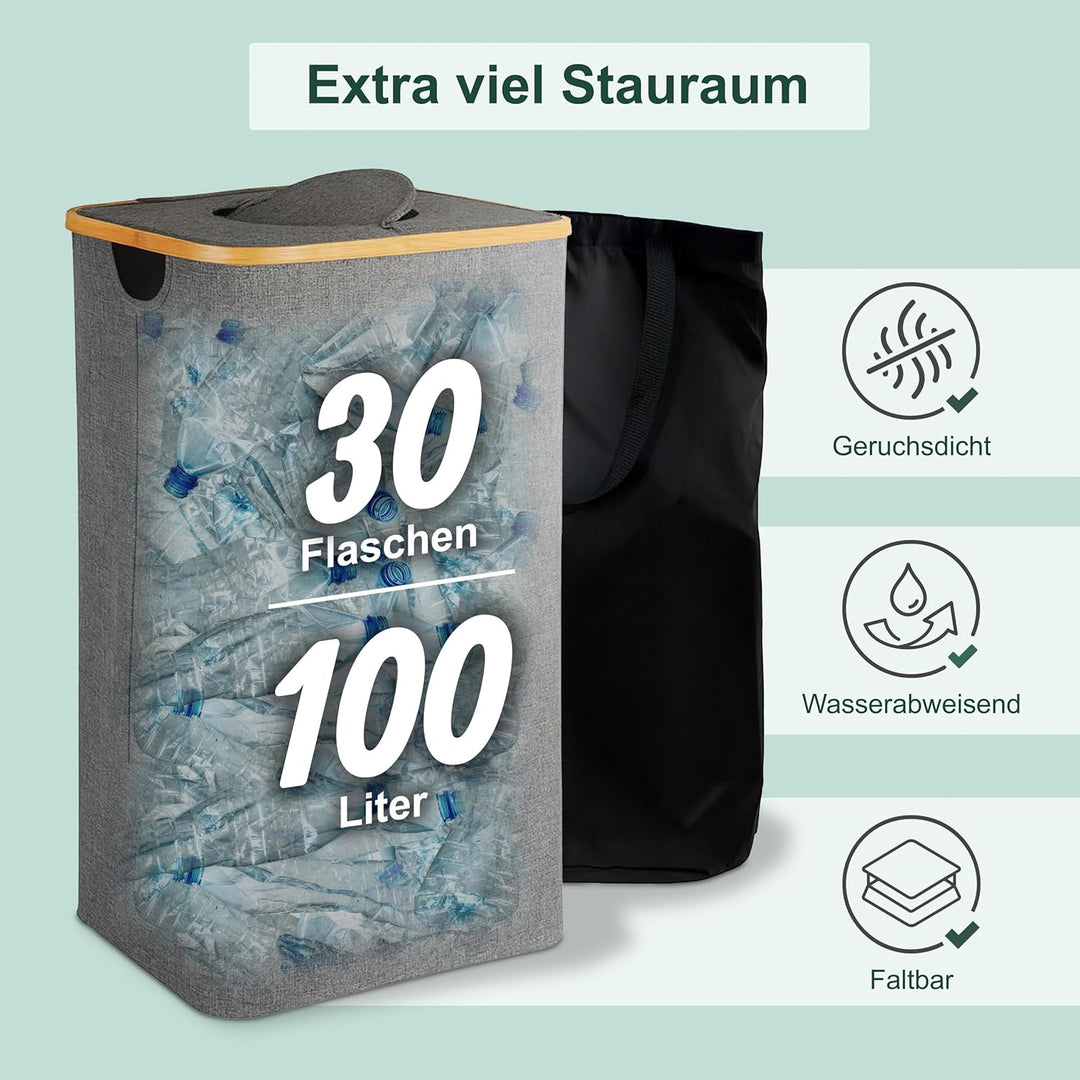 Relaxdays Pfandflaschen Sammelbehälter 100 l, HBT: 70 x 42 x 34 cm, Stoff, waschbar, Flaschensammler