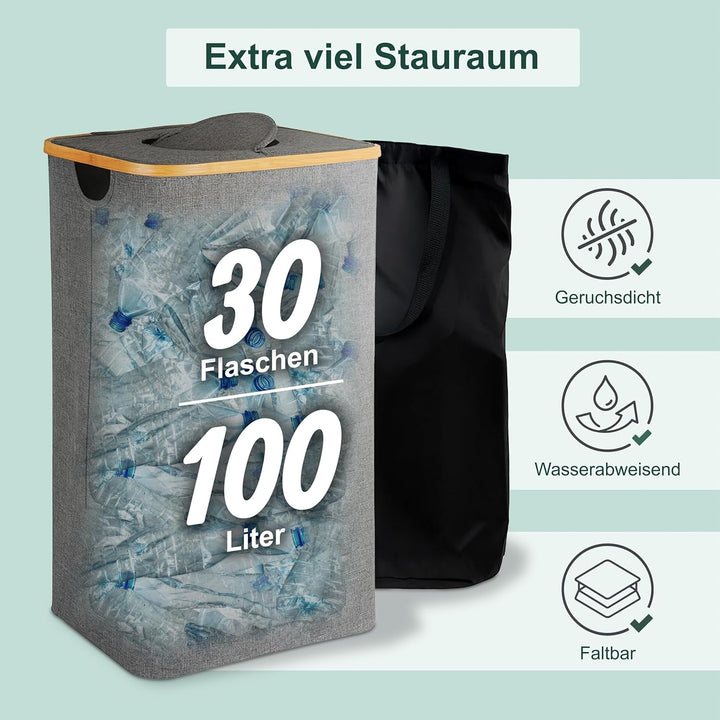 Relaxdays Pfandflaschen Sammelbehälter 100 l, HBT: 70 x 42 x 34 cm, Stoff, waschbar, Flaschensammler