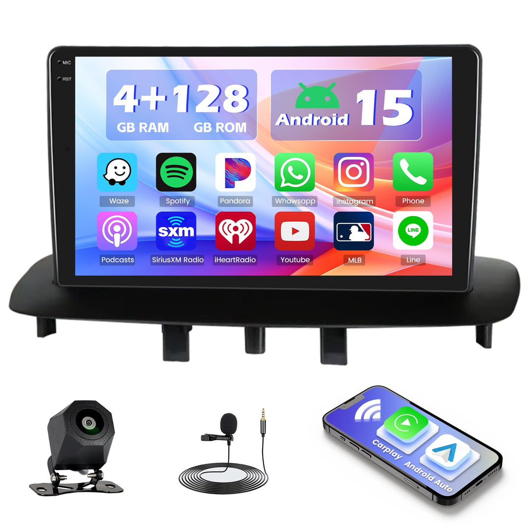 Hikity 4+128G Autoradio für Renault Megane 3 2009-2014, 9" Bildschirm Radio mit Wireless CarPlay And
