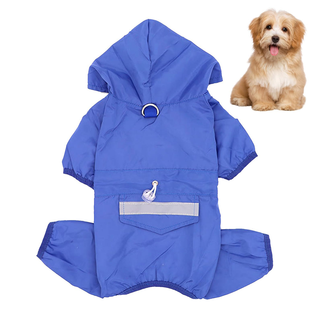 Regenmantel für Hunde Mit Kapuze - Verstellbar, für Unterschiedliche Grössen und Formen (Blau)